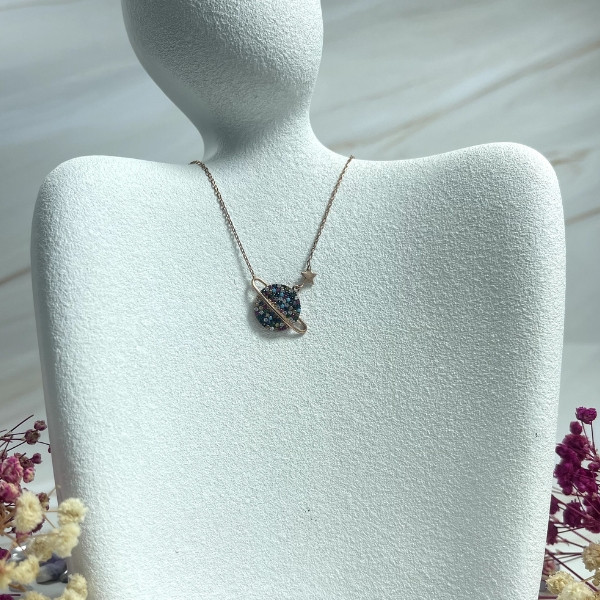 Rose Gold Necklace and Pendent Planet Shape Adorned with Stones Like a Gemstones